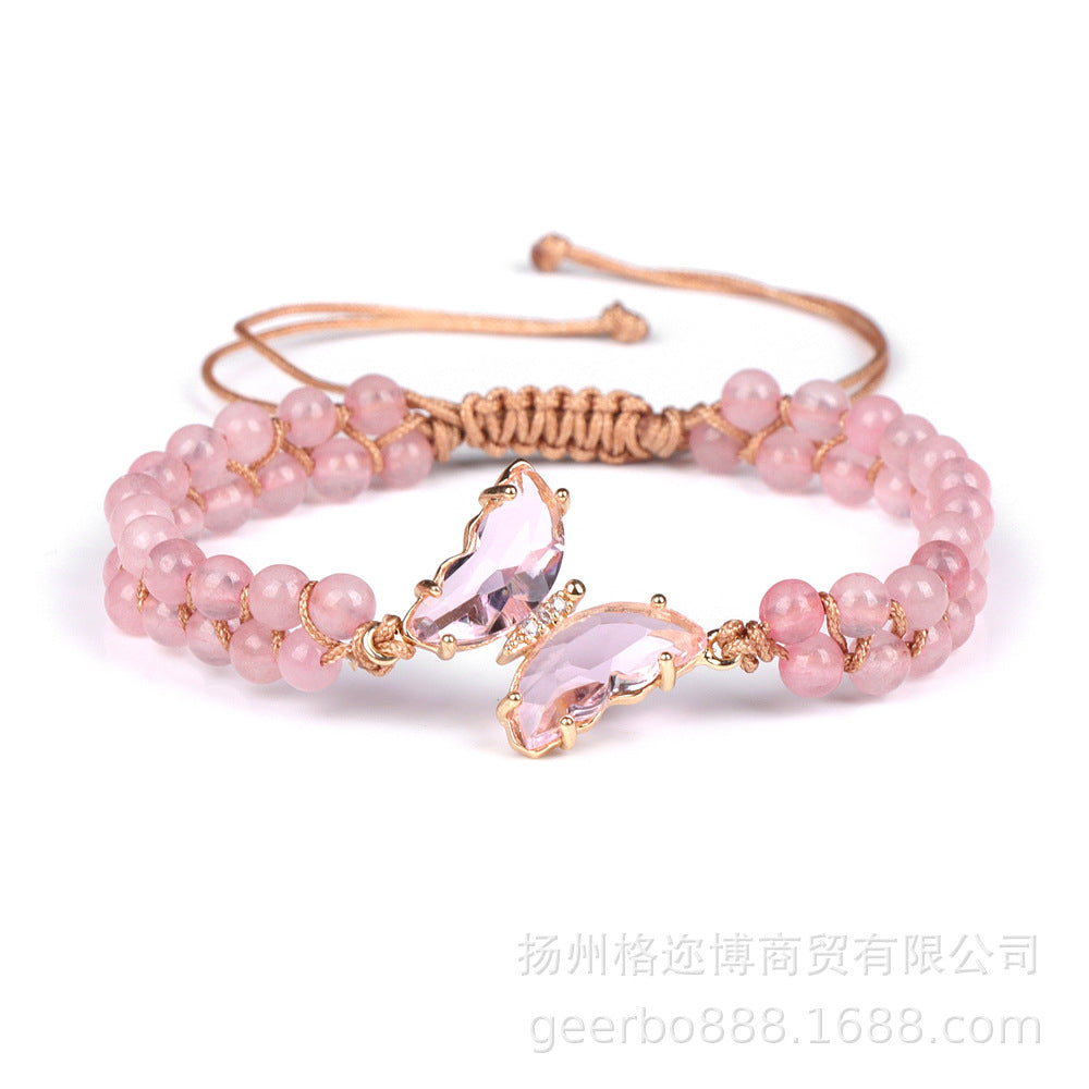 Wholesale Natural Stone Pure Handwoven Amethyst Butterfly Bracelet